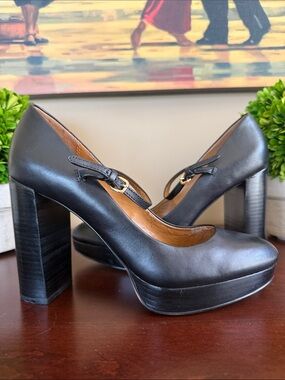 COACH 🖤GOLDIE🖤 BLACK MARY JANE BLOCK HEEL PLATFORM SHOES SIZE 8.5B